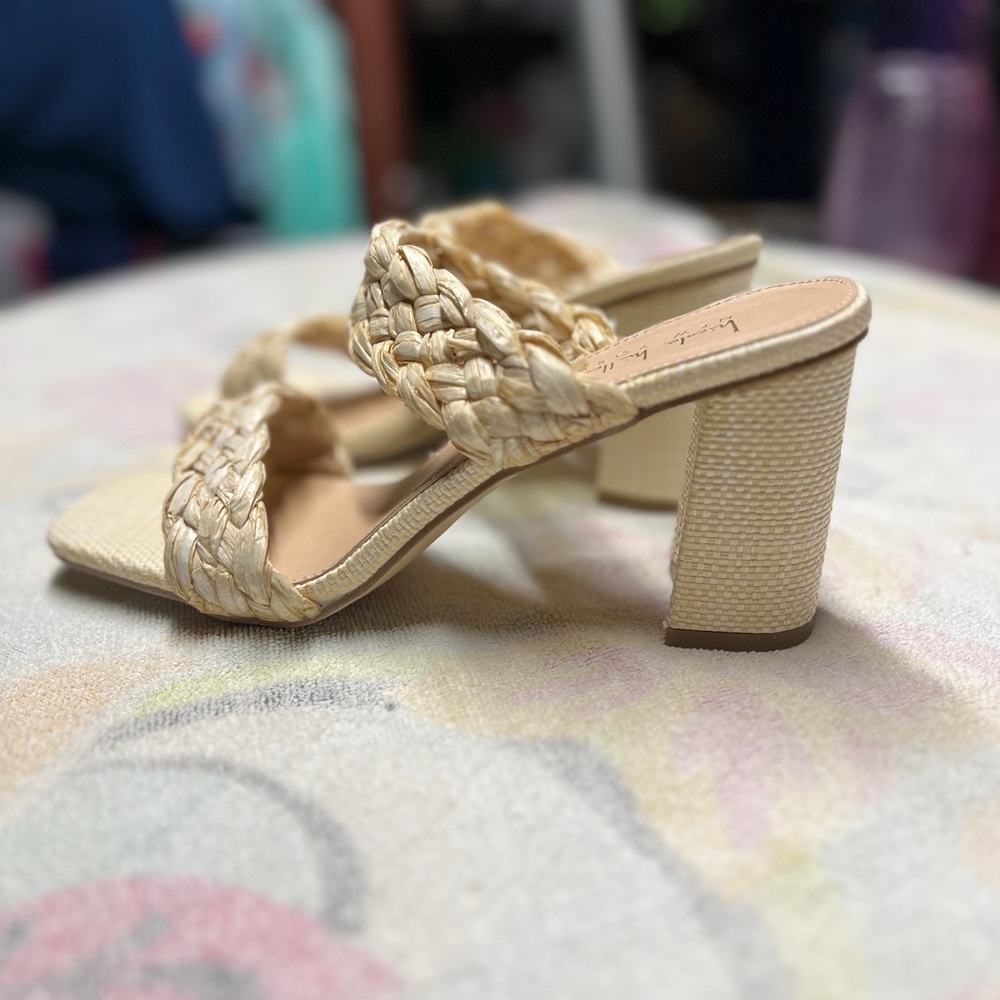 NWOT Raffia Braided Nicole Miller Square Toe Block Heels Size 9.5 - Picture 2 of 8